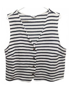 Reitmans Striped Button-Front Knit Sweater Vest - Plus Size 2X